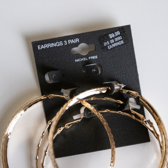 Textured Hoop Gold Earrings (2 Pairs) - Picture 4 of 5